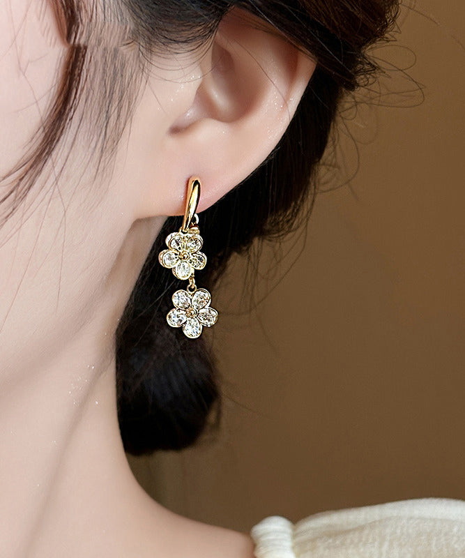 Women Gold Copper Alloy Floral Drop Earrings RB009 ABC