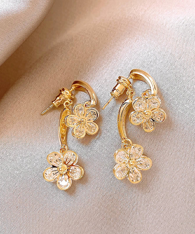 Women Gold Copper Alloy Floral Drop Earrings RB009 ABC