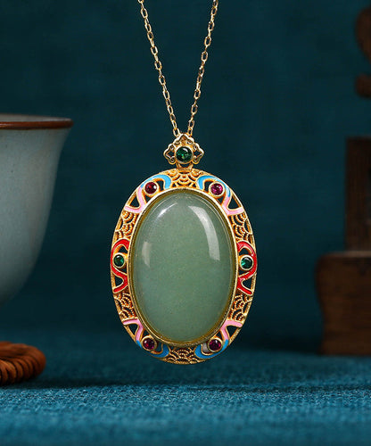 Women Gold Copper Overgild Jade Enamel Auspicious Clouds Pendant Necklace KX1058 Ada Fashion