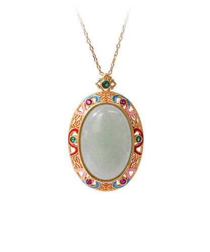 Women Gold Copper Overgild Jade Enamel Auspicious Clouds Pendant Necklace KX1058 Ada Fashion