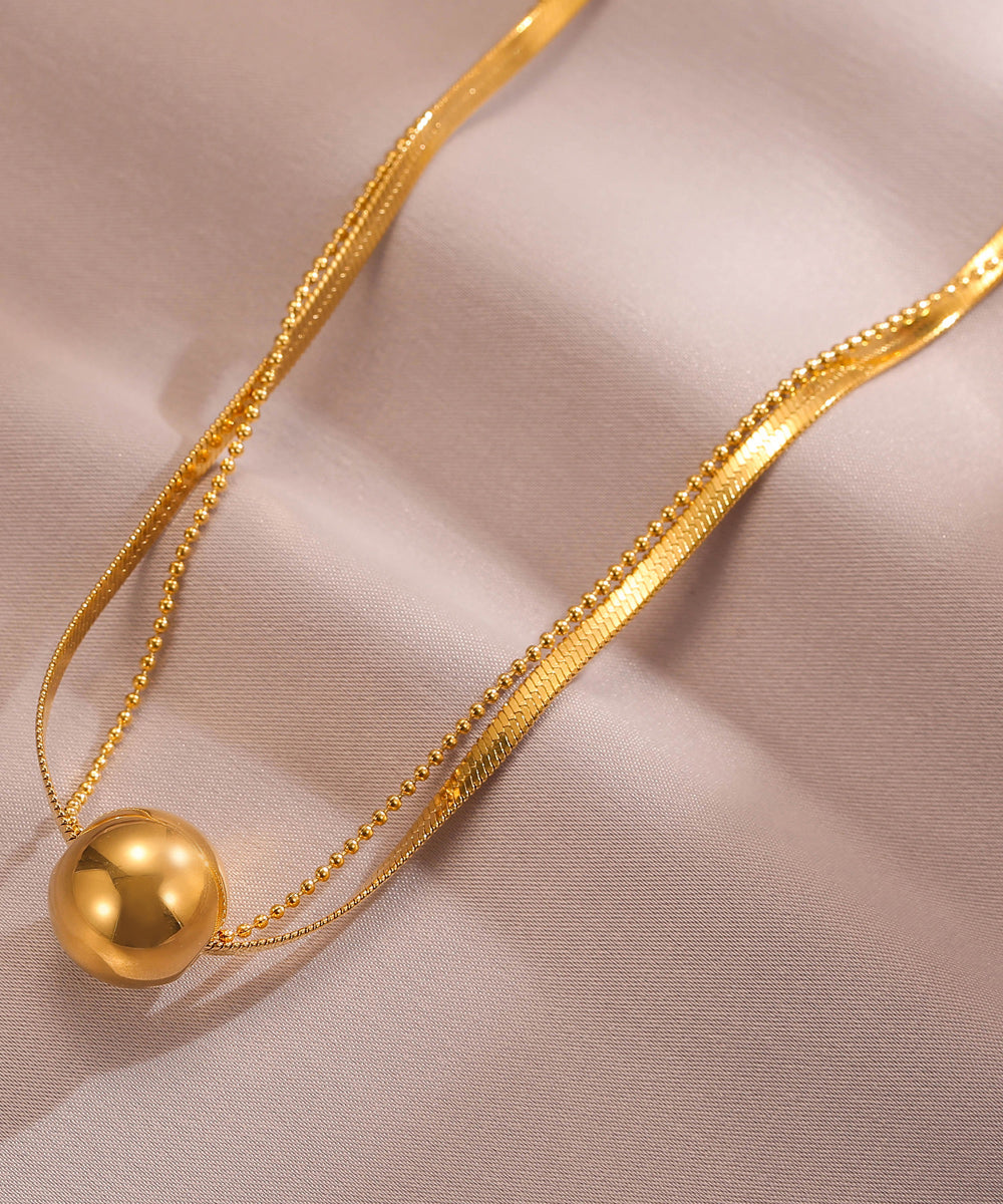 Women Gold Stainless Steel Ball Pendant Necklace WO017 JEW-NLC241109