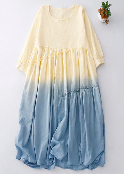 Dress Gradient Ruffled Cotton Vacation Summer Color Women FashionChic