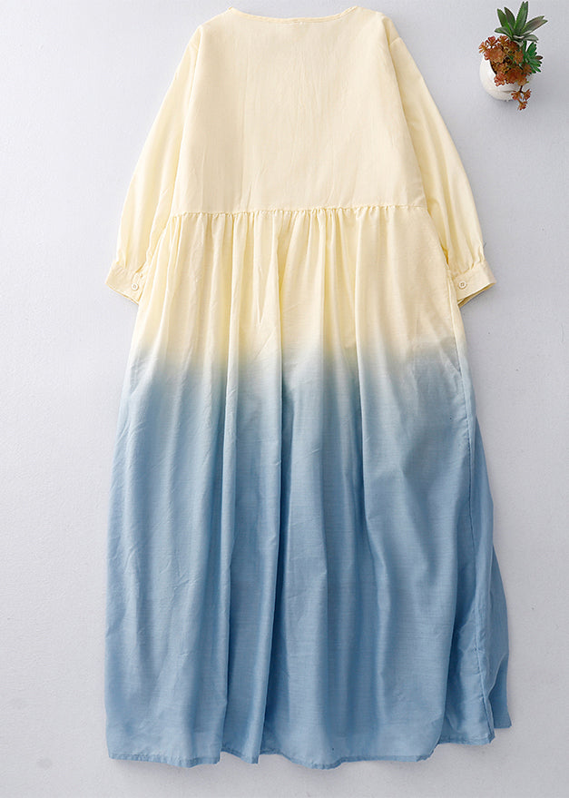 Dress Gradient Ruffled Cotton Vacation Summer Color Women FashionChic