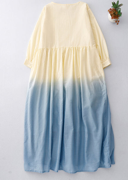Dress Gradient Ruffled Cotton Vacation Summer Color Women FashionChic