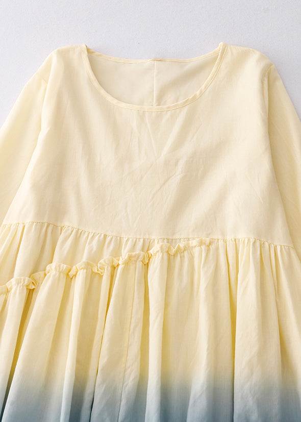 Dress Gradient Ruffled Cotton Vacation Summer Color Women FashionChic