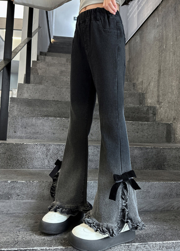 Women Gradient Color Ruffled Side Open Bell-bottom Trousers Spring YK031 OM-MZF250306