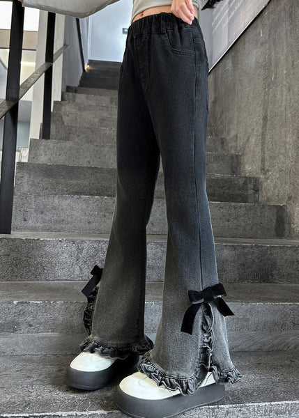 Women Gradient Color Ruffled Side Open Bell-bottom Trousers Spring YK031 OM-MZF250306