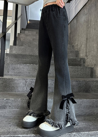 Women Gradient Color Ruffled Side Open Bell-bottom Trousers Spring YK031 OM-MZF250306