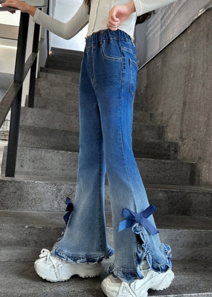 Women Gradient Color Ruffled Side Open Bell-bottom Trousers Spring YK031 OM-MZF250306