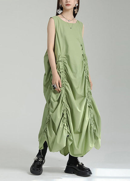 Dress Grass Women Green Maxi Sleeveless O-Neck FashionChic