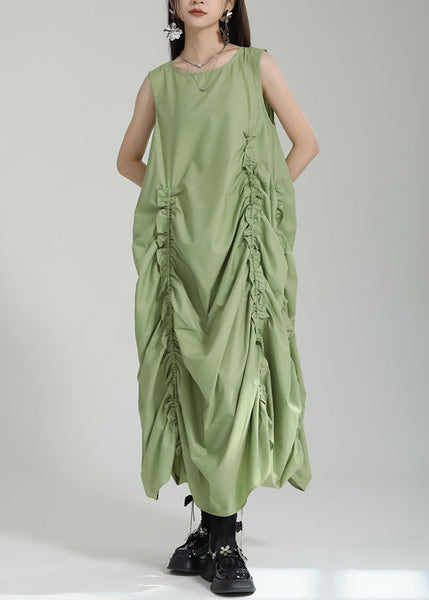 Dress Grass Women Green Maxi Sleeveless O-Neck FashionChic