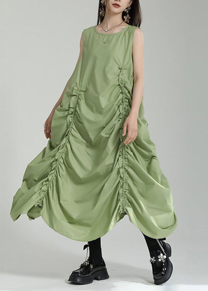 Dress Grass Women Green Maxi Sleeveless O-Neck FashionChic