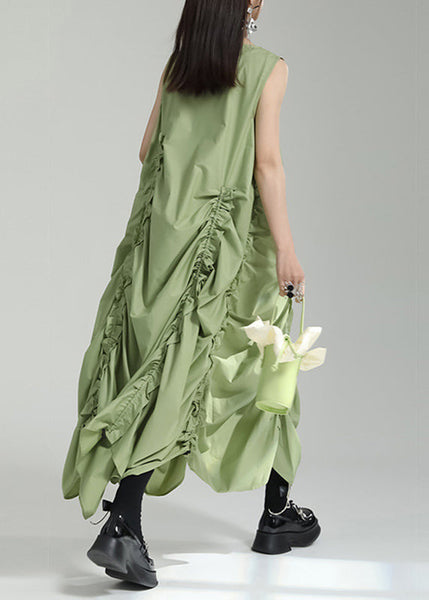 Dress Grass Women Green Maxi Sleeveless O-Neck FashionChic