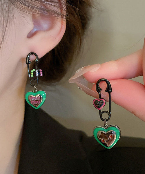 Graphic Drip Love Glaze Drop Zircon Women Earrings Alloy Green FashionChic
