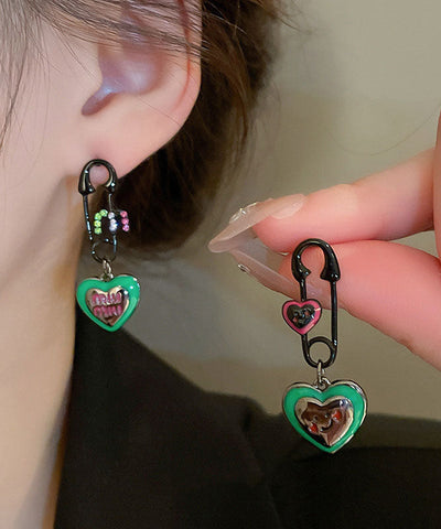 Graphic Drip Love Glaze Drop Zircon Women Earrings Alloy Green FashionChic