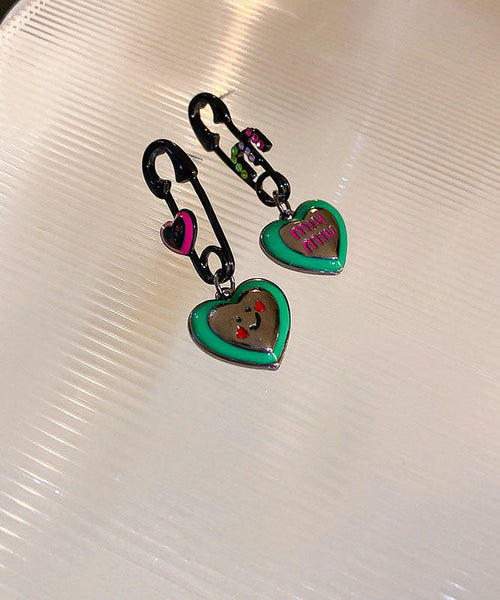 Graphic Drip Love Glaze Drop Zircon Women Earrings Alloy Green FashionChic