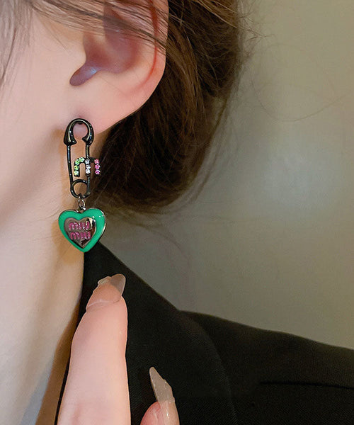 Graphic Drip Love Glaze Drop Zircon Women Earrings Alloy Green FashionChic