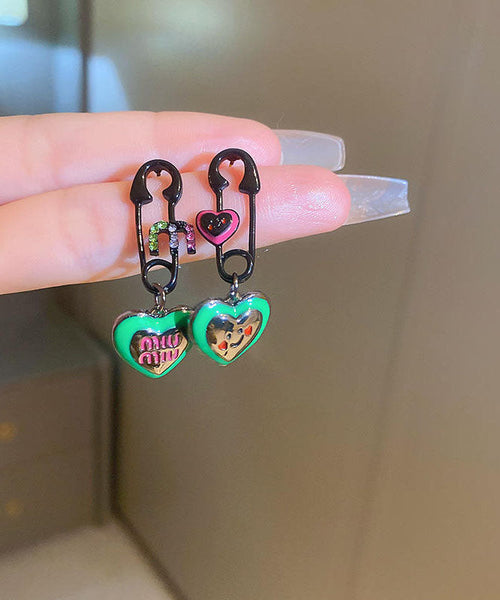 Graphic Drip Love Glaze Drop Zircon Women Earrings Alloy Green FashionChic