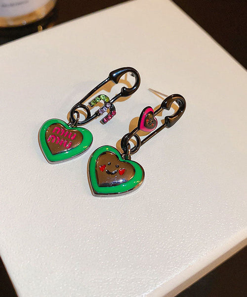 Graphic Drip Love Glaze Drop Zircon Women Earrings Alloy Green FashionChic
