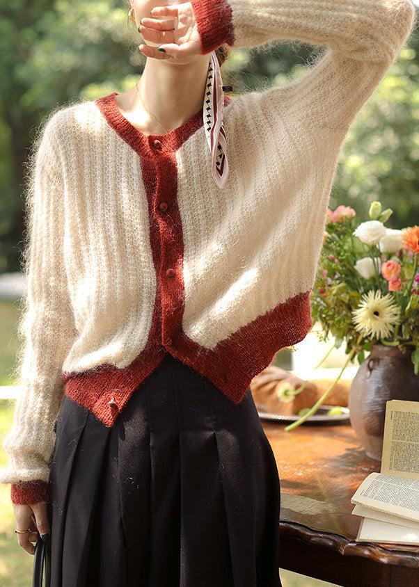 Women Green Button Patchwork Cozy Knit Top Long Sleeve TU056