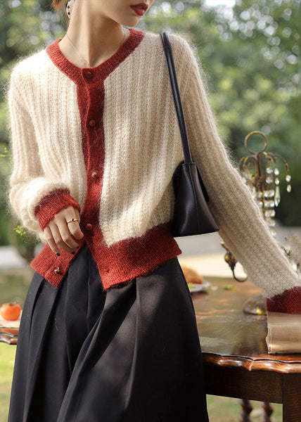 Women Green Button Patchwork Cozy Knit Top Long Sleeve TU056