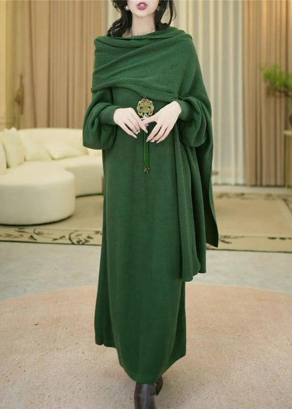 Women Green Cozy Solid Long Knit Dress Winter WM031 ABC