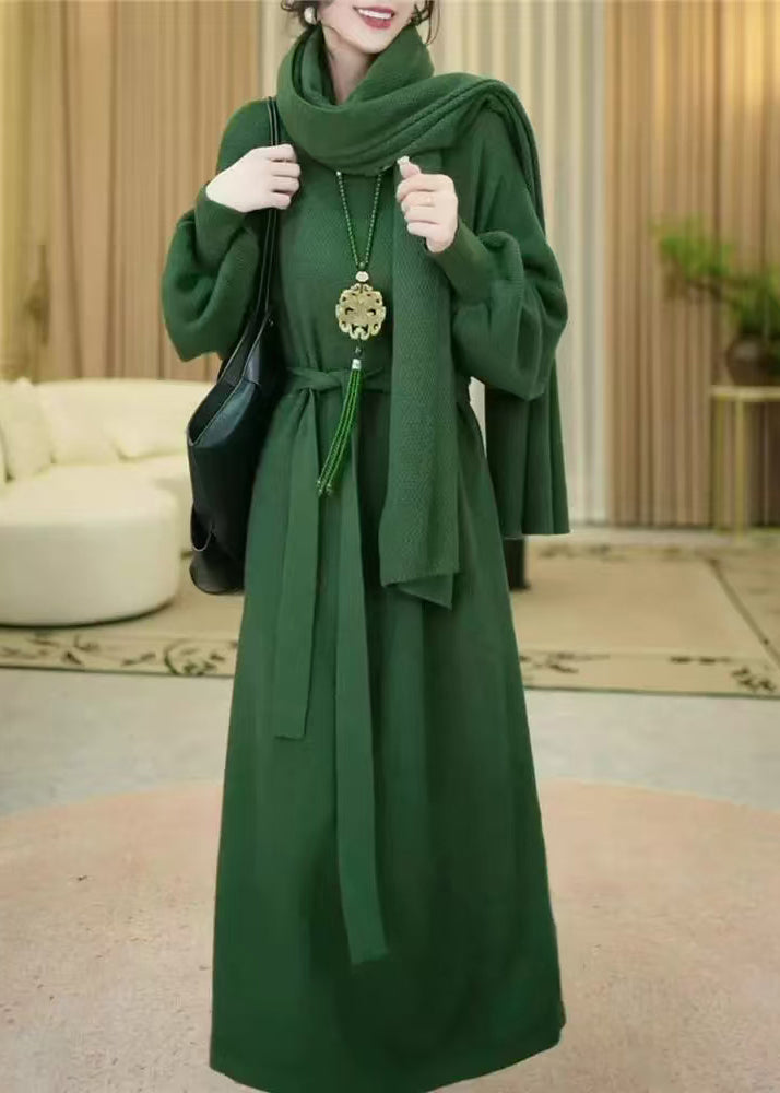 Women Green Cozy Solid Long Knit Dress Winter WM031 ABC