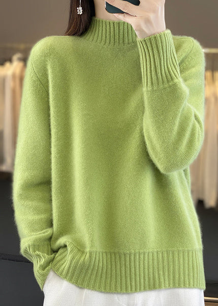 Women Green Half Hign Neck Thick Woolen Knit Sweaters Winter RS039 ABC