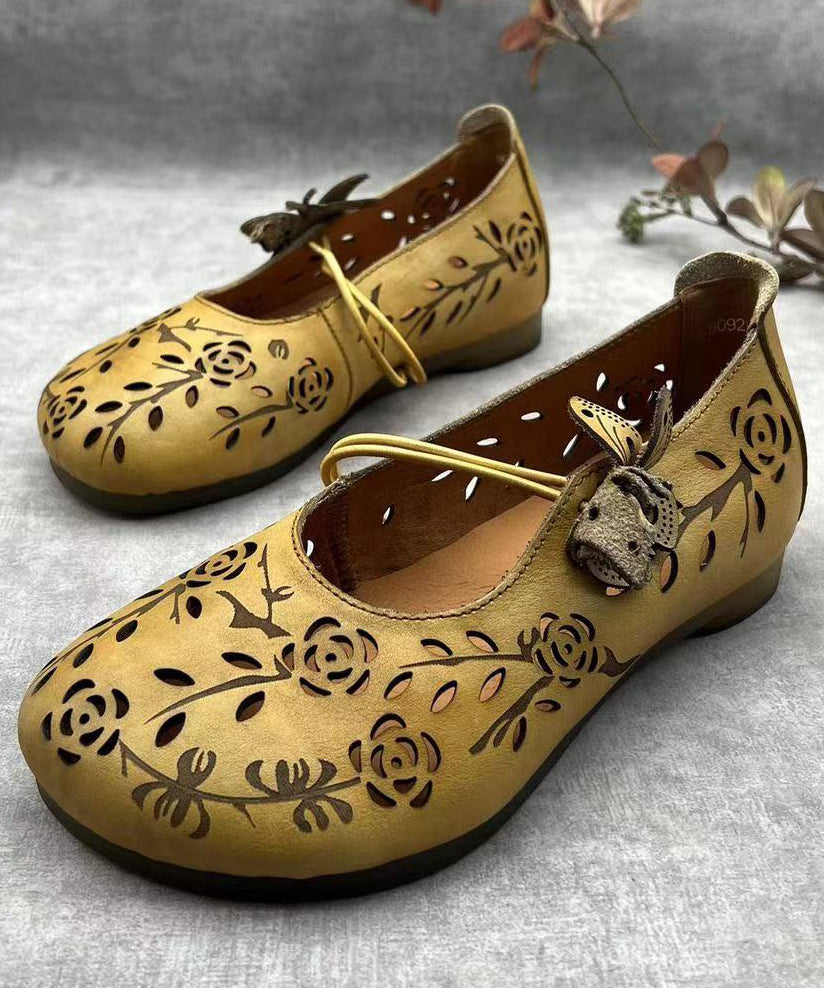 Women Green Hollow Out Genuine Leather Flat Feet Shoes RT1036 Ada Fashion