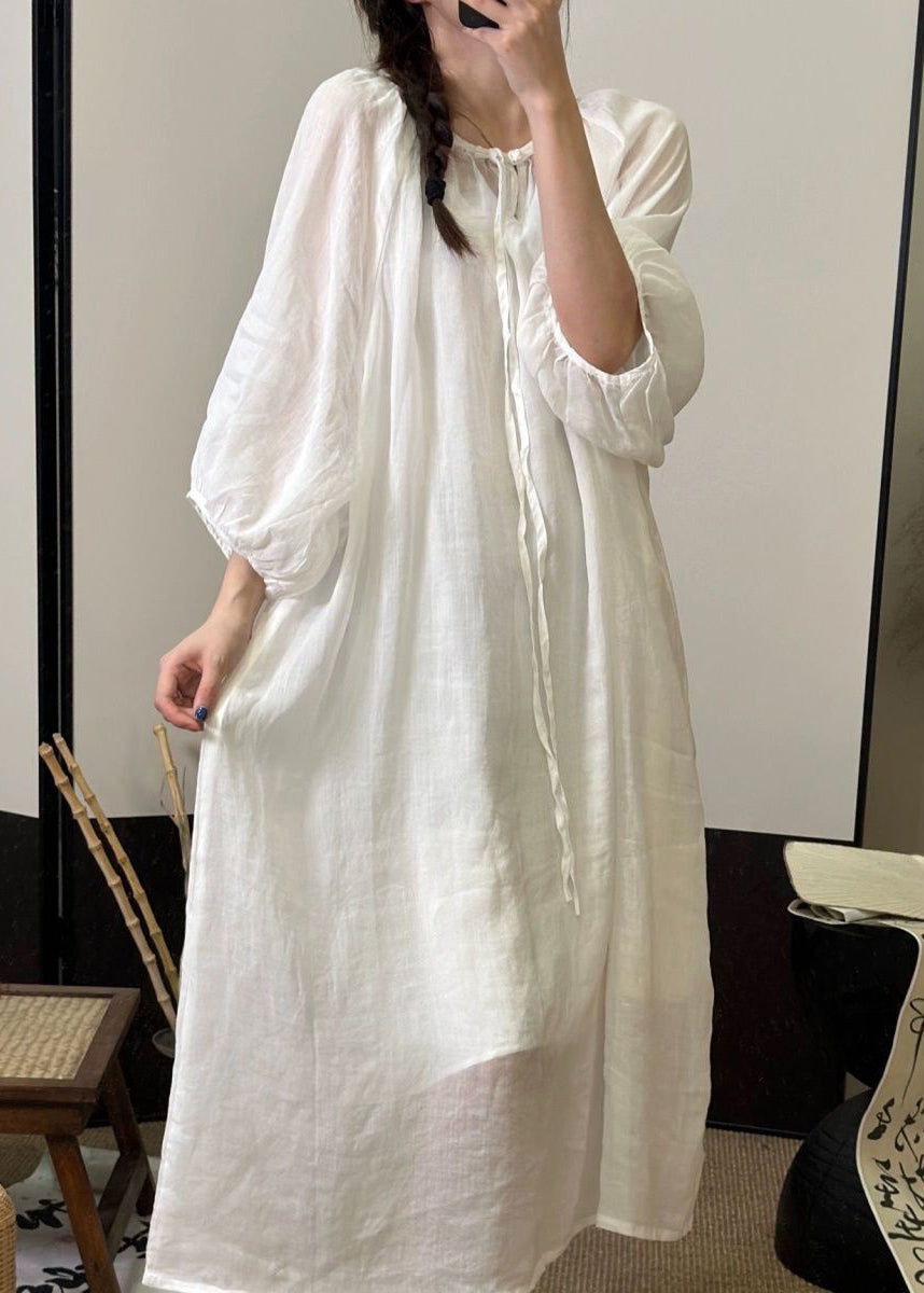 Women Green Lace Up Solid Linen Long Dresses Fall MN053 MMDM-FDL240704