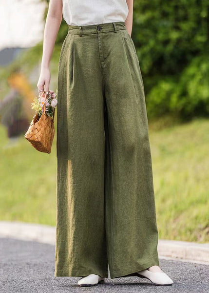 Summer Pants Straight Pockets Women Green Linen FashionChic