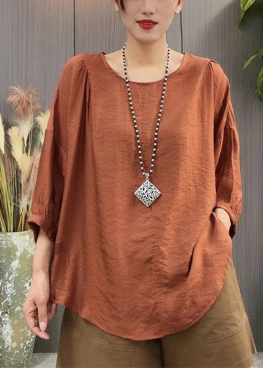 Women Green Ruffled Lace Up Linen T Shirt Batwing Sleeve MN095 MMDM-HTP240704