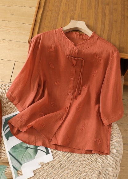 Women Green Stand Collar Embroidered Shirts Summer AP030 GK-HTP240718