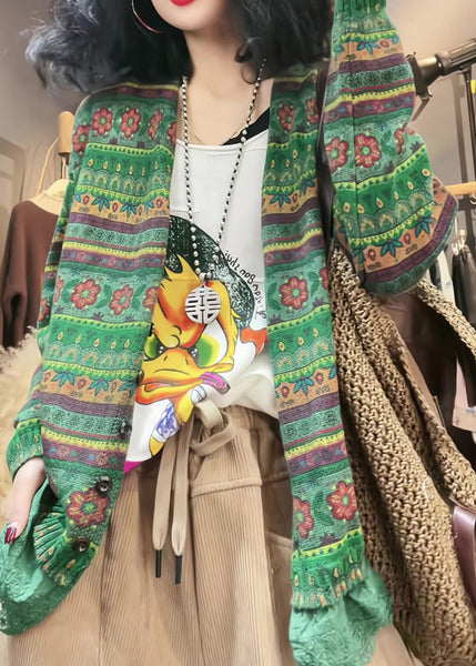 Women Green V Neck Cozy Knit Cardigan Fall WQ039 OL-NCT241031