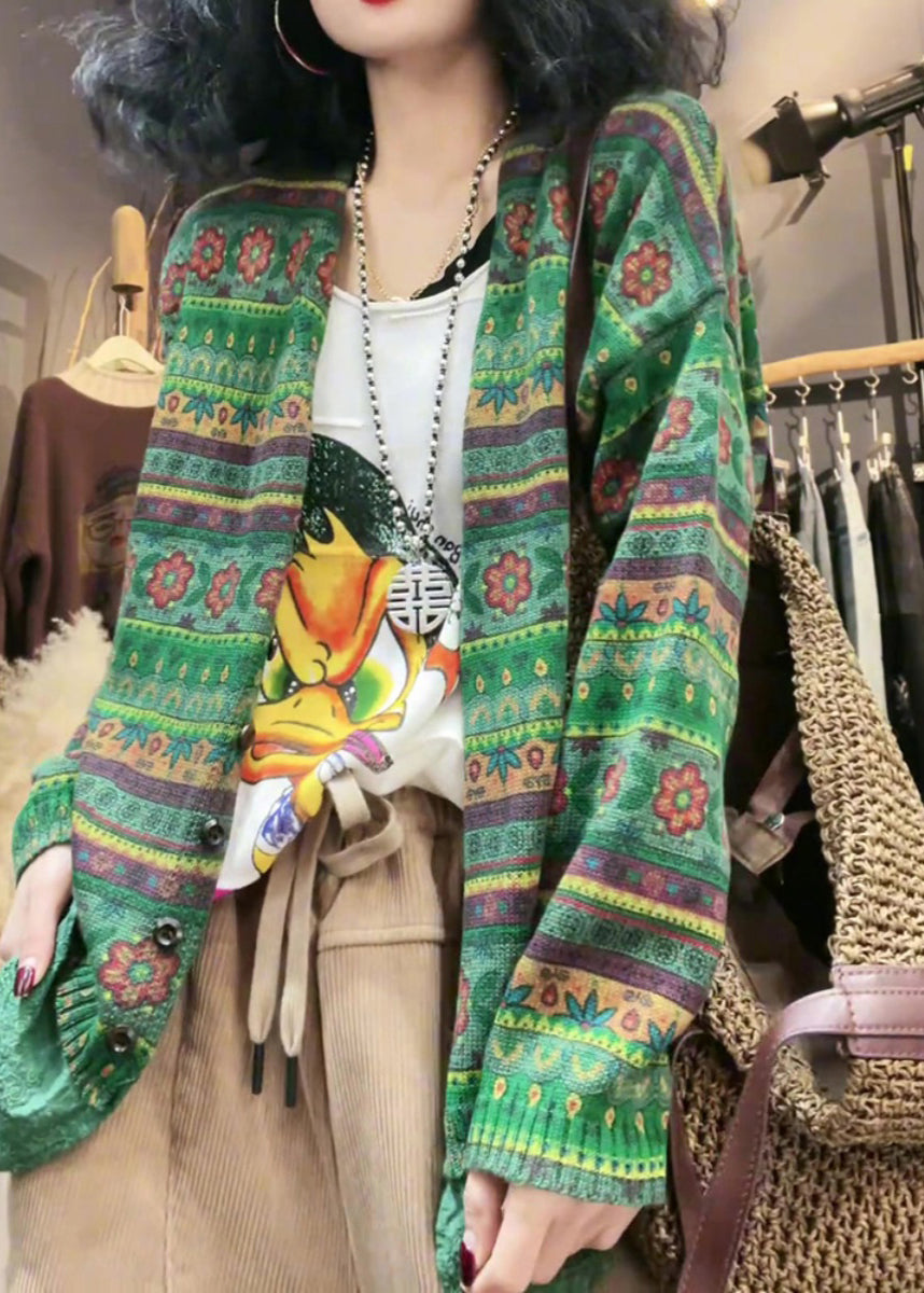 Women Green V Neck Cozy Knit Cardigan Fall WQ039 OL-NCT241031