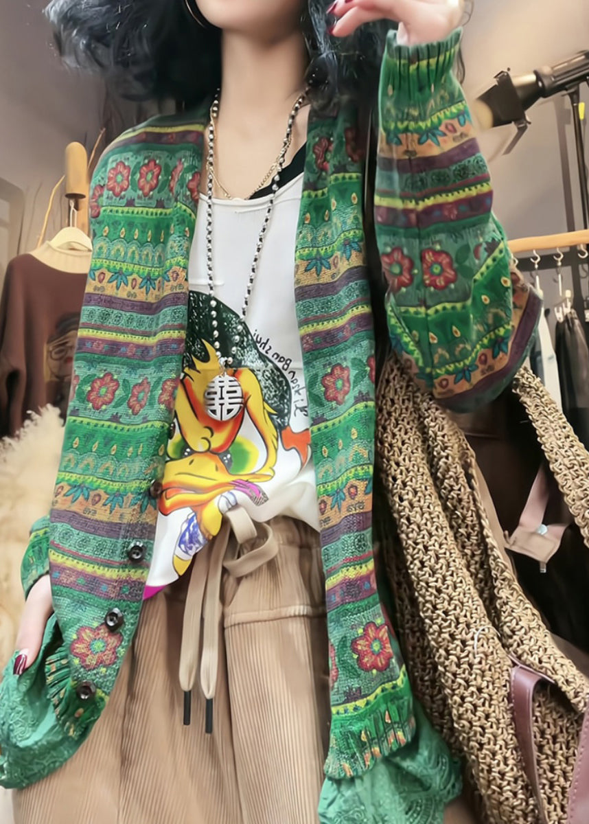 Women Green V Neck Cozy Knit Cardigan Fall WQ039 OL-NCT241031