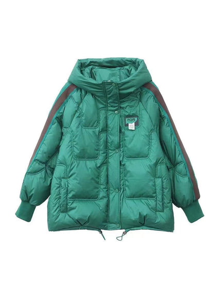 Women Green Zip Up Pockets Fine Cotton Filled Hooded Jackets Winter TD037