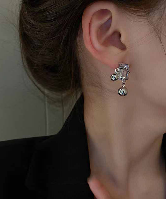 Women Grey Alloy Zircon Crystal Gem Stone Drop Earrings PO075 JEW-EAR240729