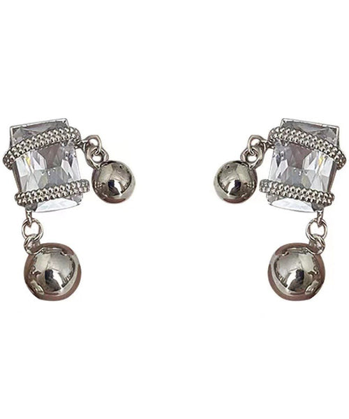 Women Grey Alloy Zircon Crystal Gem Stone Drop Earrings PO075 JEW-EAR240729