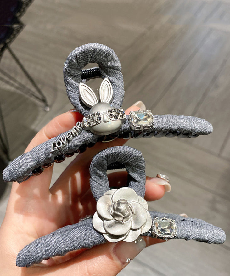 Women Grey Cloth Bow Rabbit Shark Clamp Hairpin WF016 JEW-HAI241111