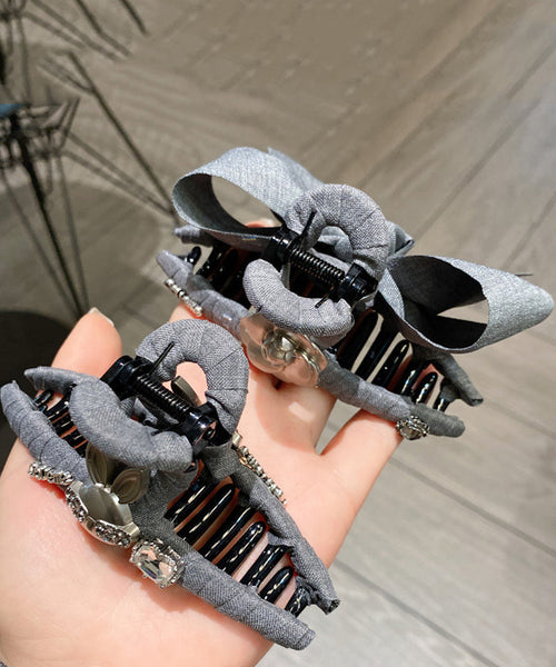 Women Grey Cloth Bow Rabbit Shark Clamp Hairpin WF016 JEW-HAI241111