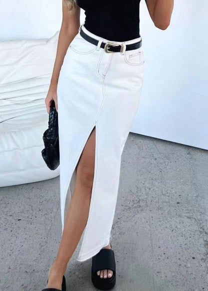 Side Open Skirts Grey Summer Women Waist Denim High FashionChic