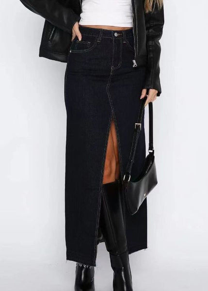 Side Open Skirts Grey Summer Women Waist Denim High FashionChic