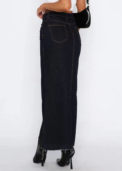 Side Open Skirts Grey Summer Women Waist Denim High FashionChic