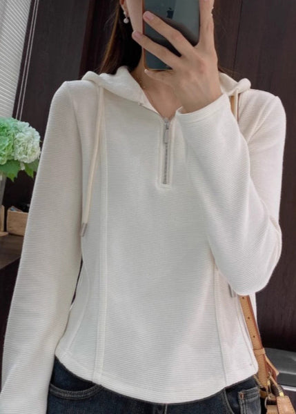 Shirt Cotton Grey Spring Zippered T Women Hooded FashionChic