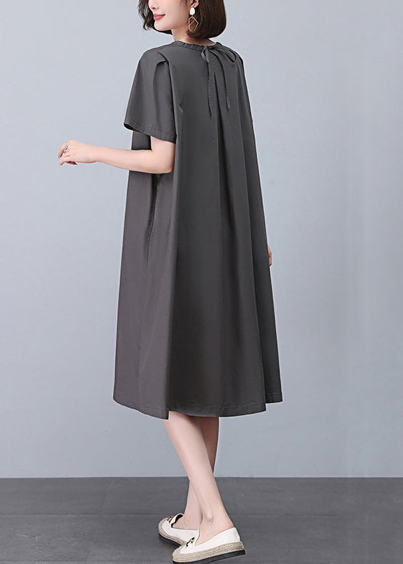 Women Grey O-Neck Solid Cotton Dresses Summer MN041 MMDM-SDL240704