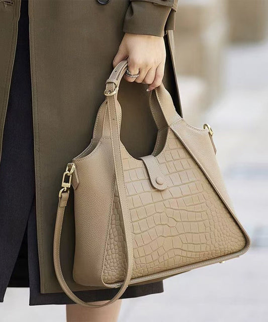 Women Calf Grey Tote Patchwork Leather Durable Bag FashionChic