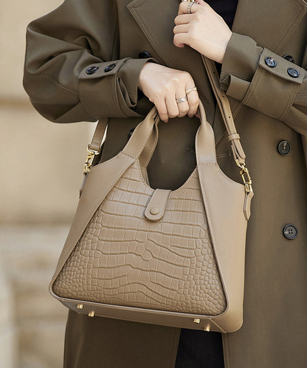 Women Calf Grey Tote Patchwork Leather Durable Bag FashionChic