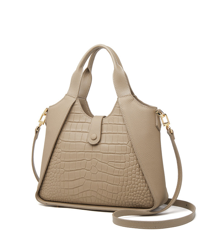 Women Calf Grey Tote Patchwork Leather Durable Bag FashionChic