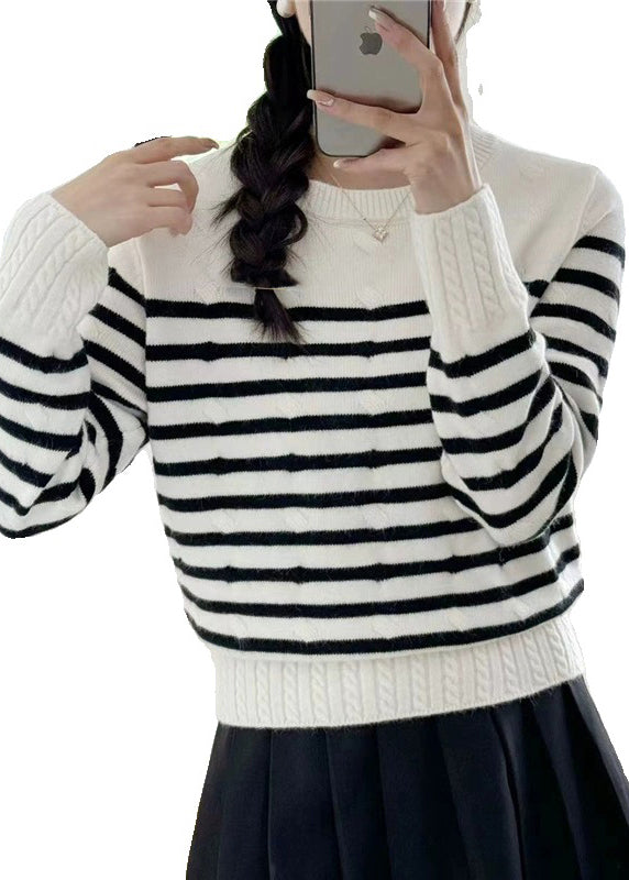 Women Grey Striped Cozy Knit Sweaters Fall QG016 OM-SW241015
